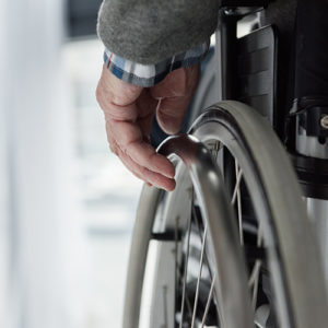 Close up of wheelchair
